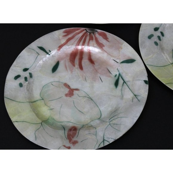 Set of 6 Capiz Serveware Floral Plates From Philippines - Picture 7 of 15